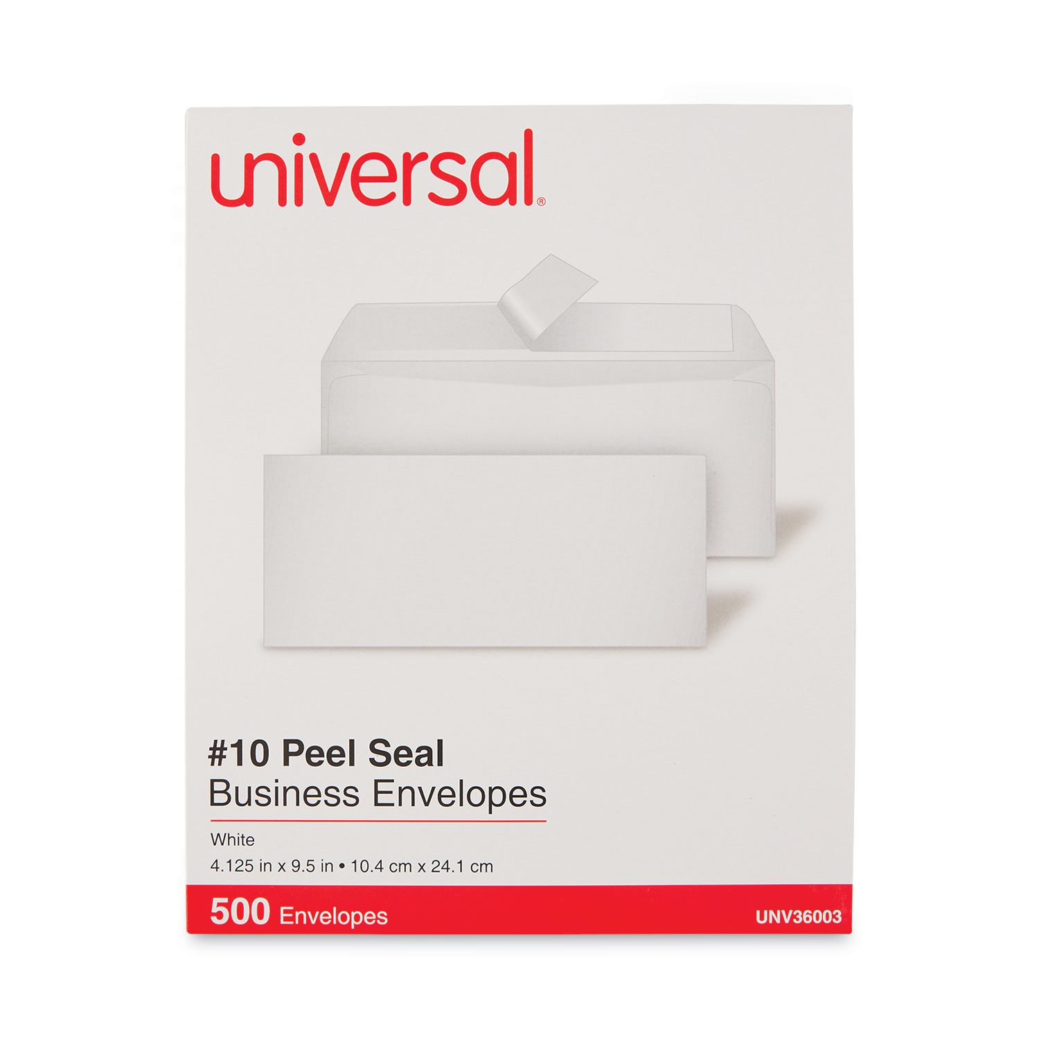 Universal® Peel Seal Strip Business Envelope, #10, 4 1/8 x 9 1/2, White, 500/Box