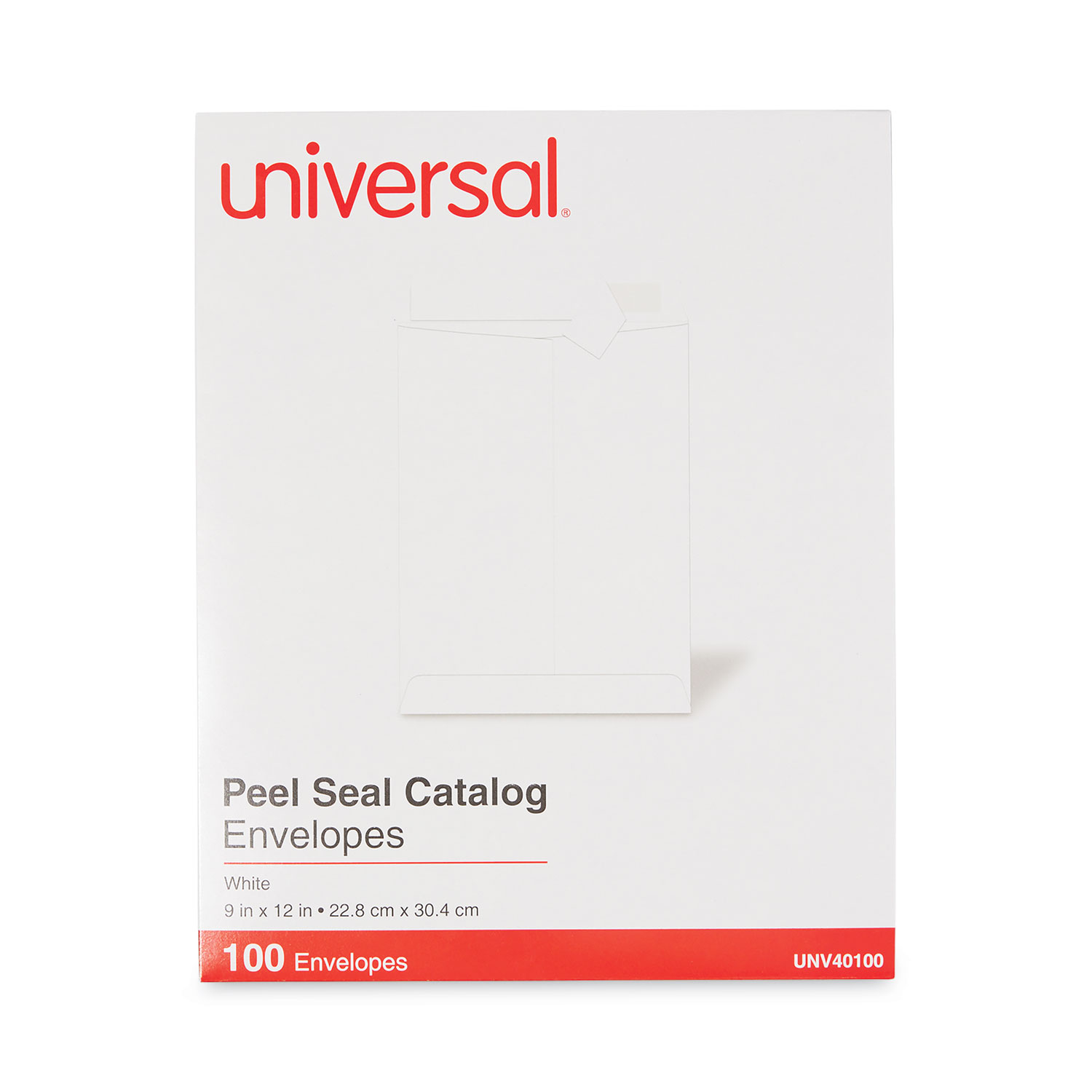 Universal® Peel Seal Strip Catalog Envelope, 9 x 12, White, 100/Box
