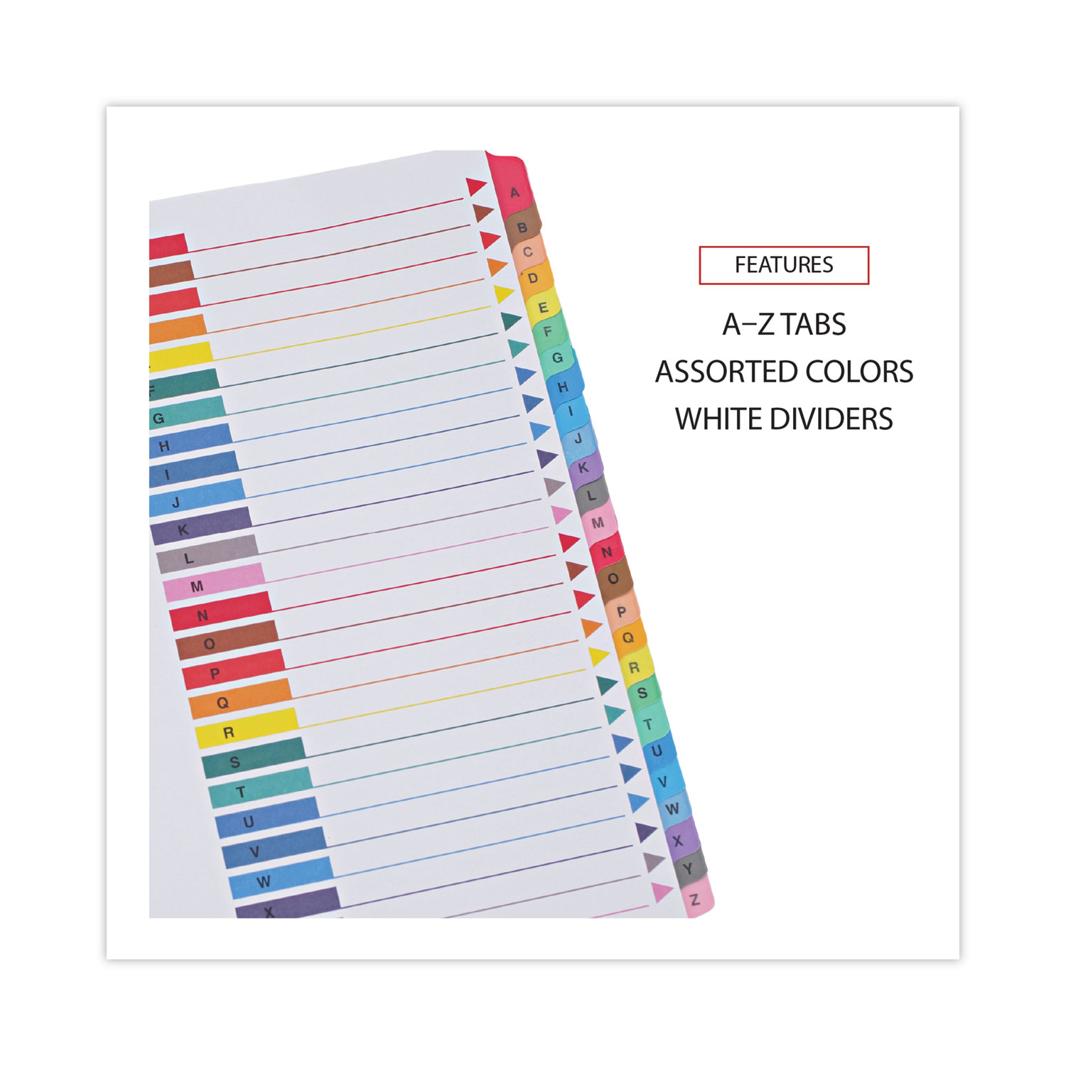 Universal® Table of Contents Dividers, Assorted Color 26-Tab, A-Z, Letter, White