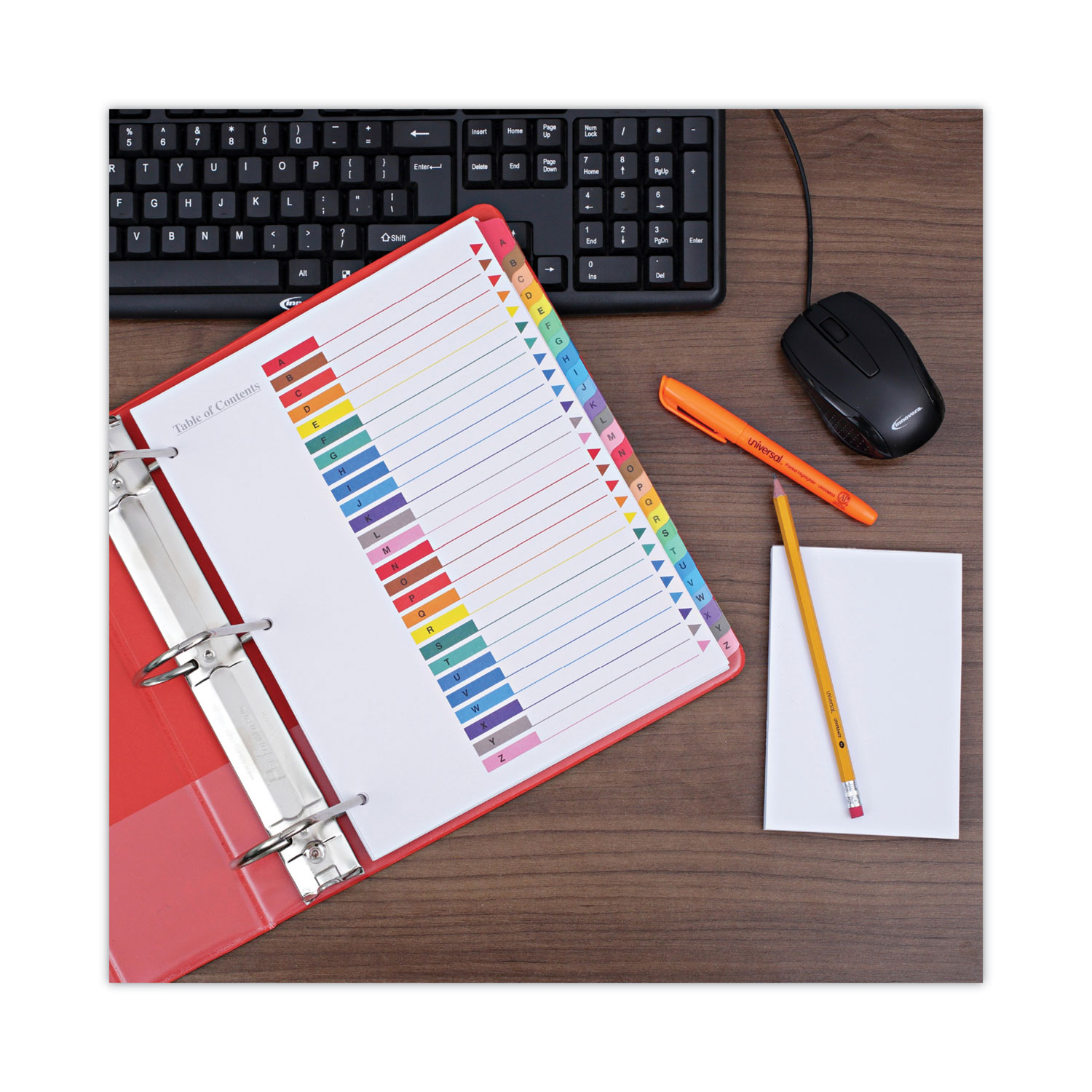 Universal® Table of Contents Dividers, Assorted Color 26-Tab, A-Z, Letter, White