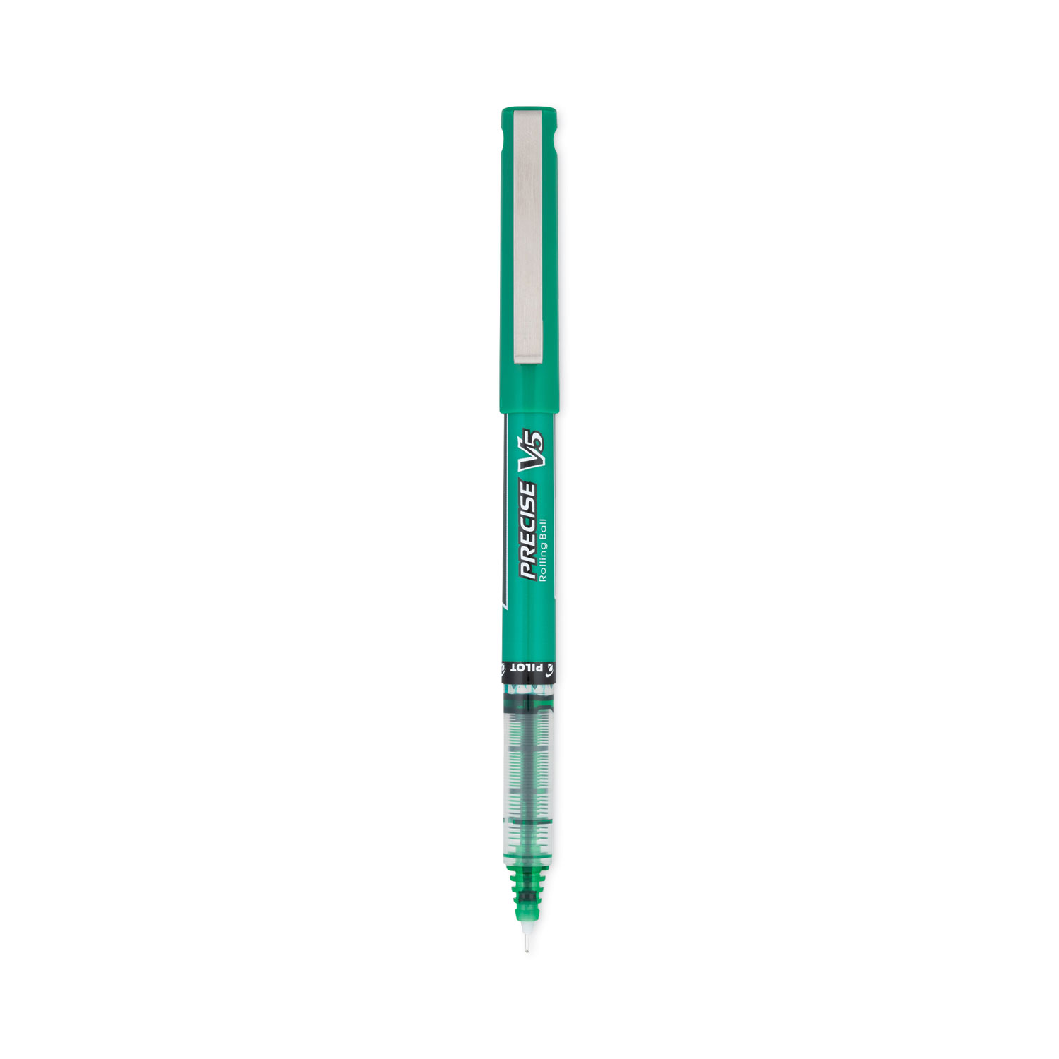 Pilot® Precise V5 Roller Ball Stick Pen, Precision Point, Green Ink, .5mm, Dozen