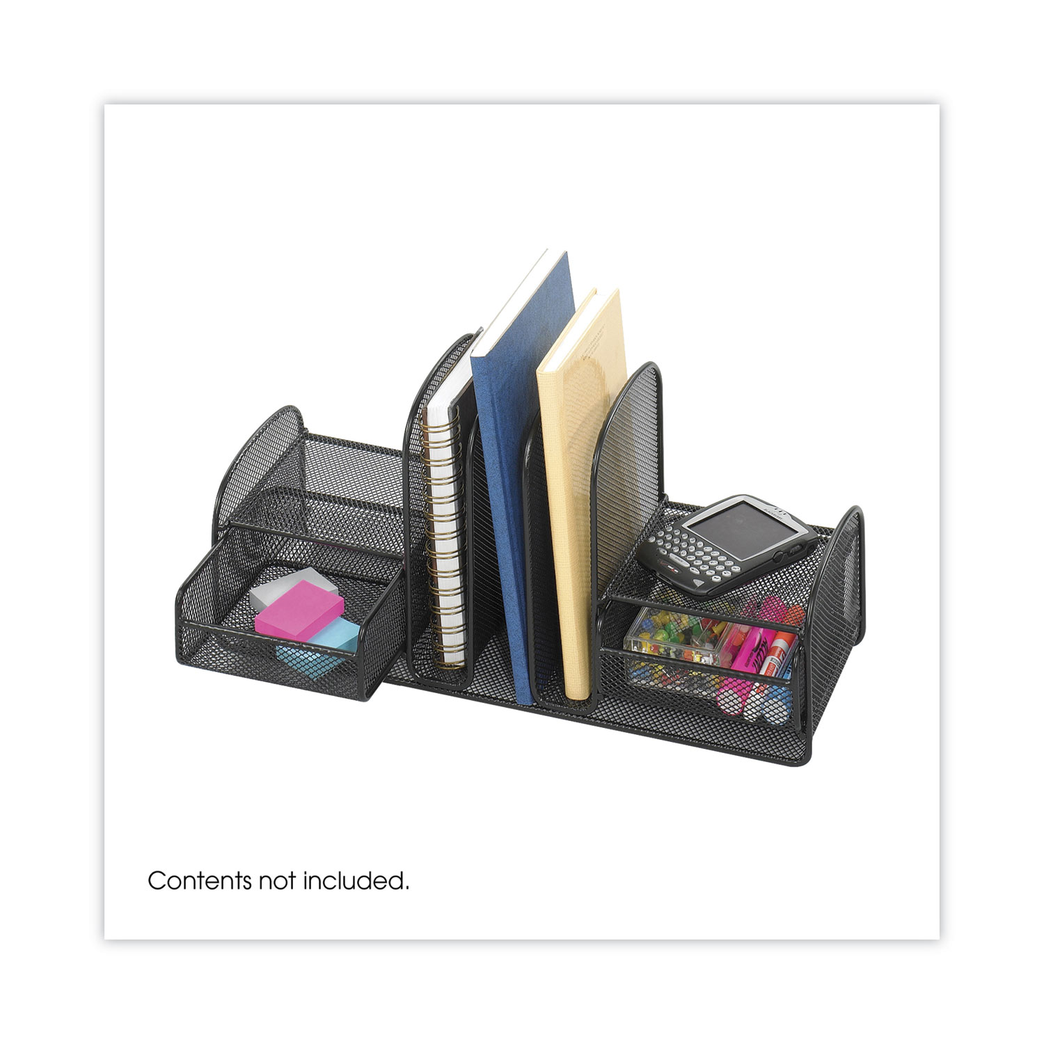 Safco® Onyx Mesh Desk Organizer, Three Sections/Two Baskets, 17 x 6 3/4 x 7 3/4,