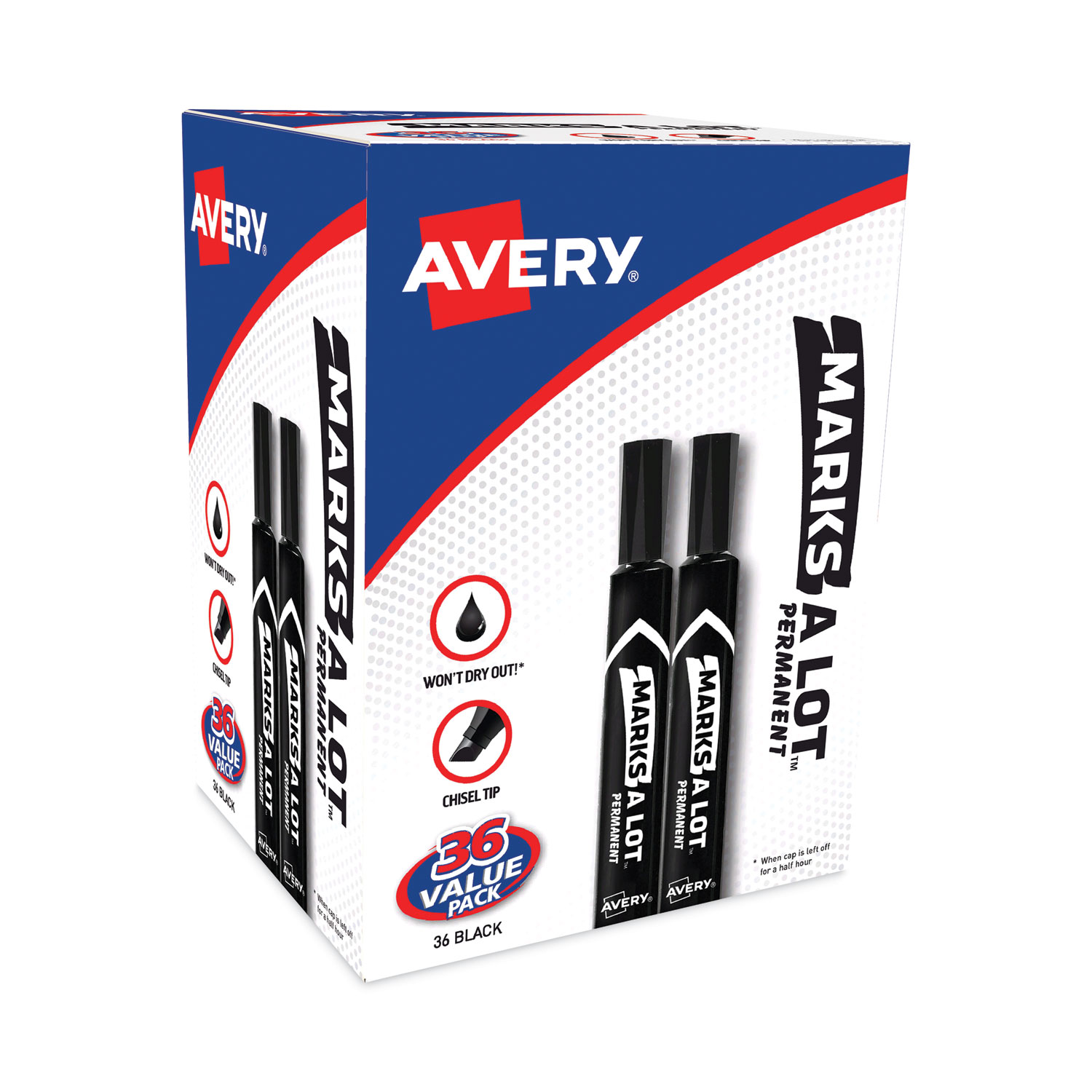 Avery® Marks-A-Lot Large Desk-Style Permanent Marker, Chisel Tip, Black, 36/Pack