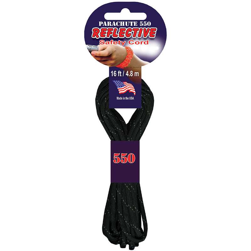 Parachute Cord 4mmX16' Reflective Black