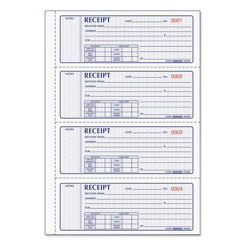 Rediform® Money Receipt Book, 7 x 2 3/4, Carbonless Triplicate, 100 Sets/Book