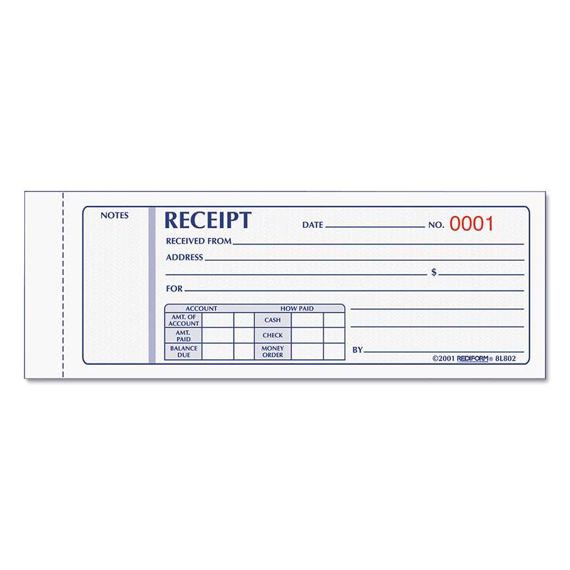 Rediform® Receipt Book, 7 x 2 3/4, Carbonless Triplicate, 50 Sets/Book