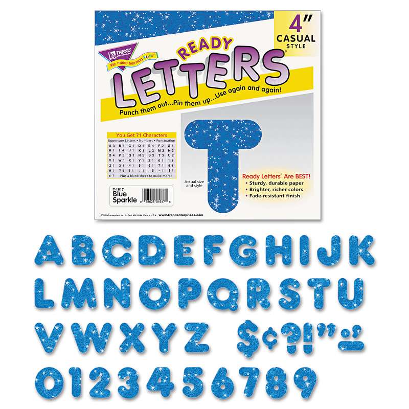 TREND® Ready Letters Sparkles Letter Set, Blue Sparkle, 4