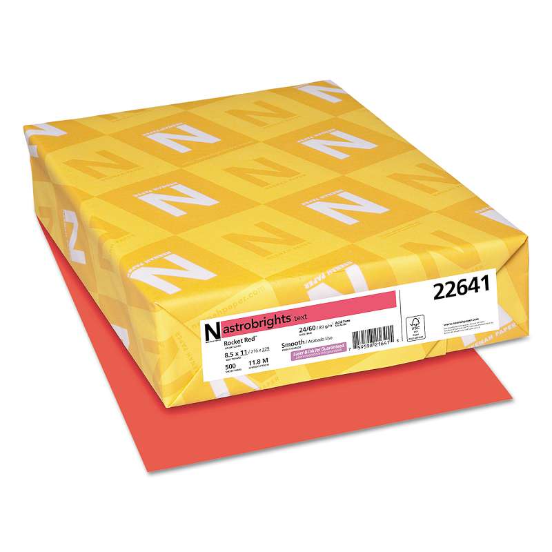 Astrobrights® Color Paper, 24lb, 8 1/2 x 11, Rocket Red, 500 Sheets