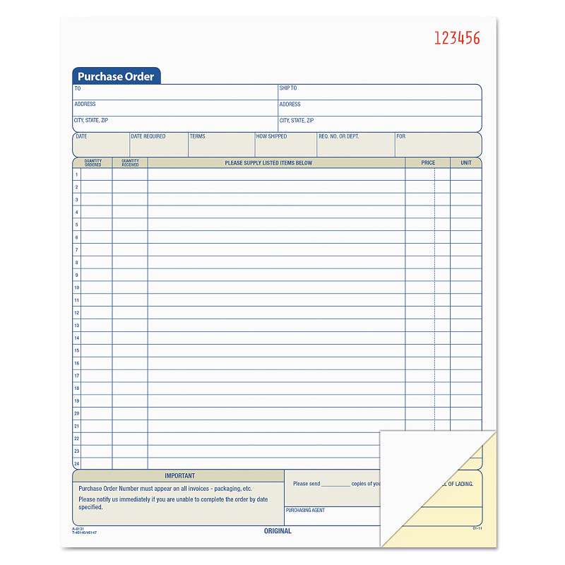 TOPS Purchase Order Book, 8 3/8 x 10 3/16, Two-Part Carbonless, 50 Sets/Book