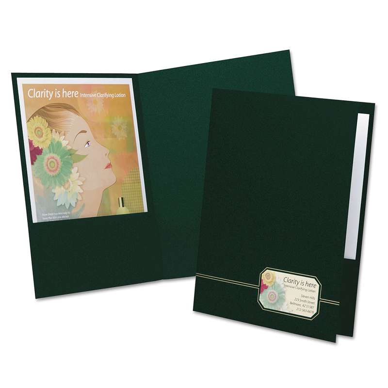 Oxford Monogram Series Business Portfolio, Premium Cover Stock, Green/Gold, 4/P