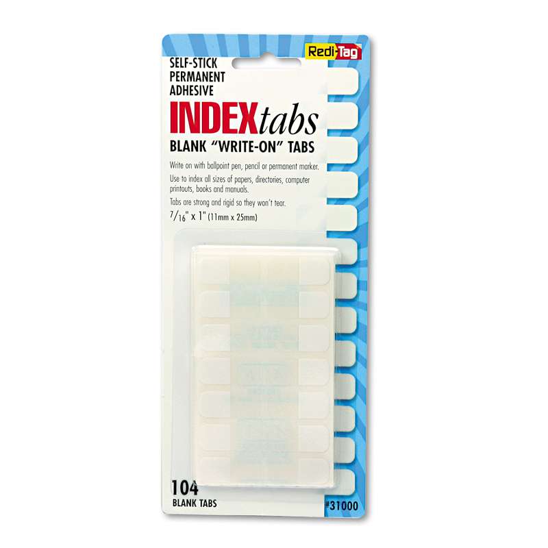 Redi-Tag® Side-Mount Self-Stick Plastic Index Tabs, 1 inch, White, 104/Pack