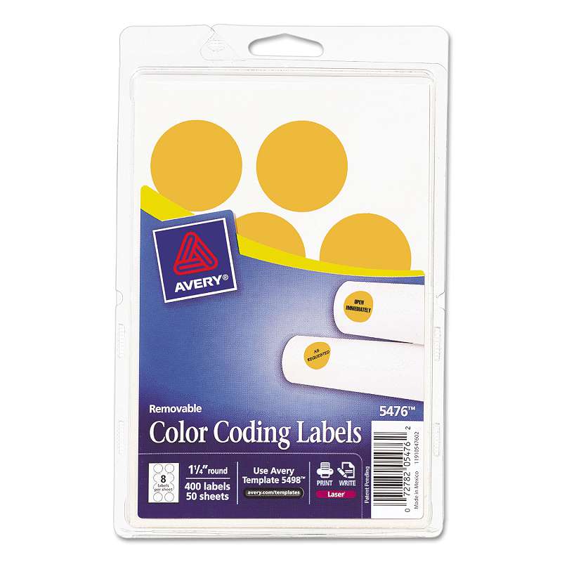 Avery® Printable Removable Color-Coding Labels, 1 1/4