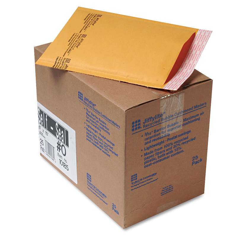 Sealed Air Jiffylite Self Seal Mailer, #0, 6 x 10, Golden Brown, 25/Carton