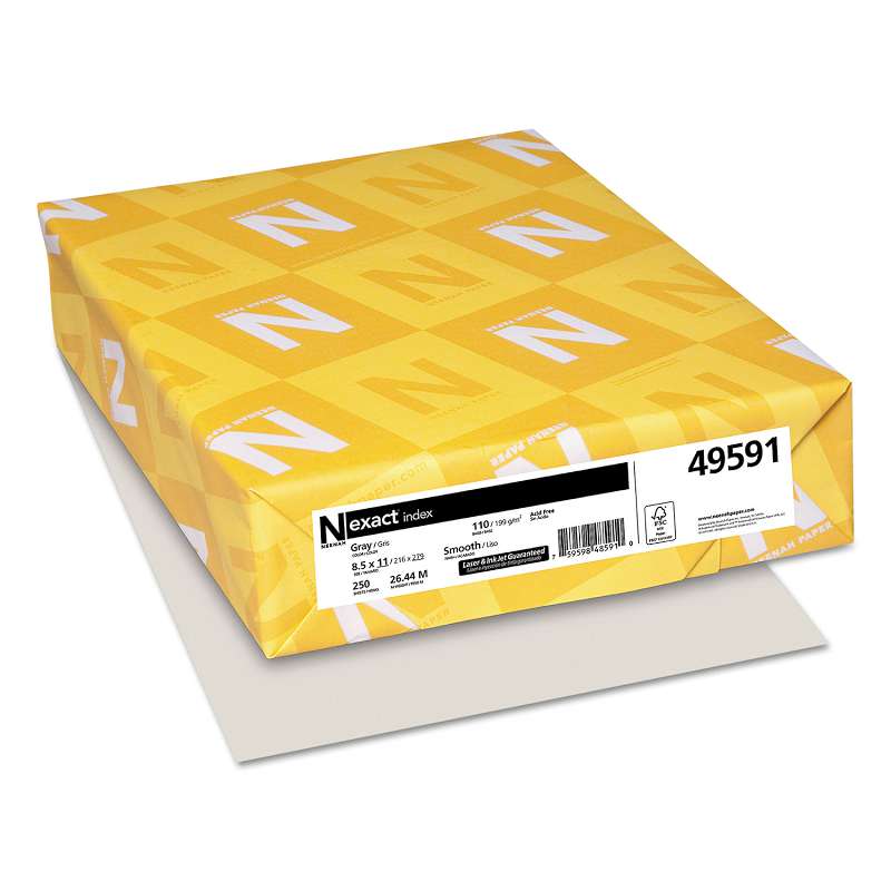 Neenah Paper Exact Index Card Stock, 110lb, 8 1/2 x 11, Gray, 250 Sheets