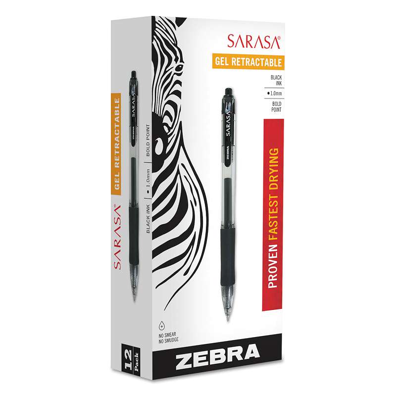 Zebra® Sarasa Retractable Gel Pen, Black Ink, Bold, Dozen