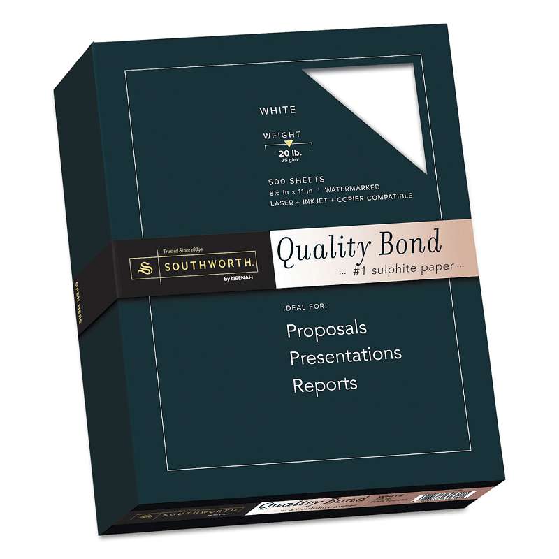Southworth® Quality Bond #1 Sulphite Paper, 20lb, 95 Bright, Wove, 8 1/2 x 11, 5