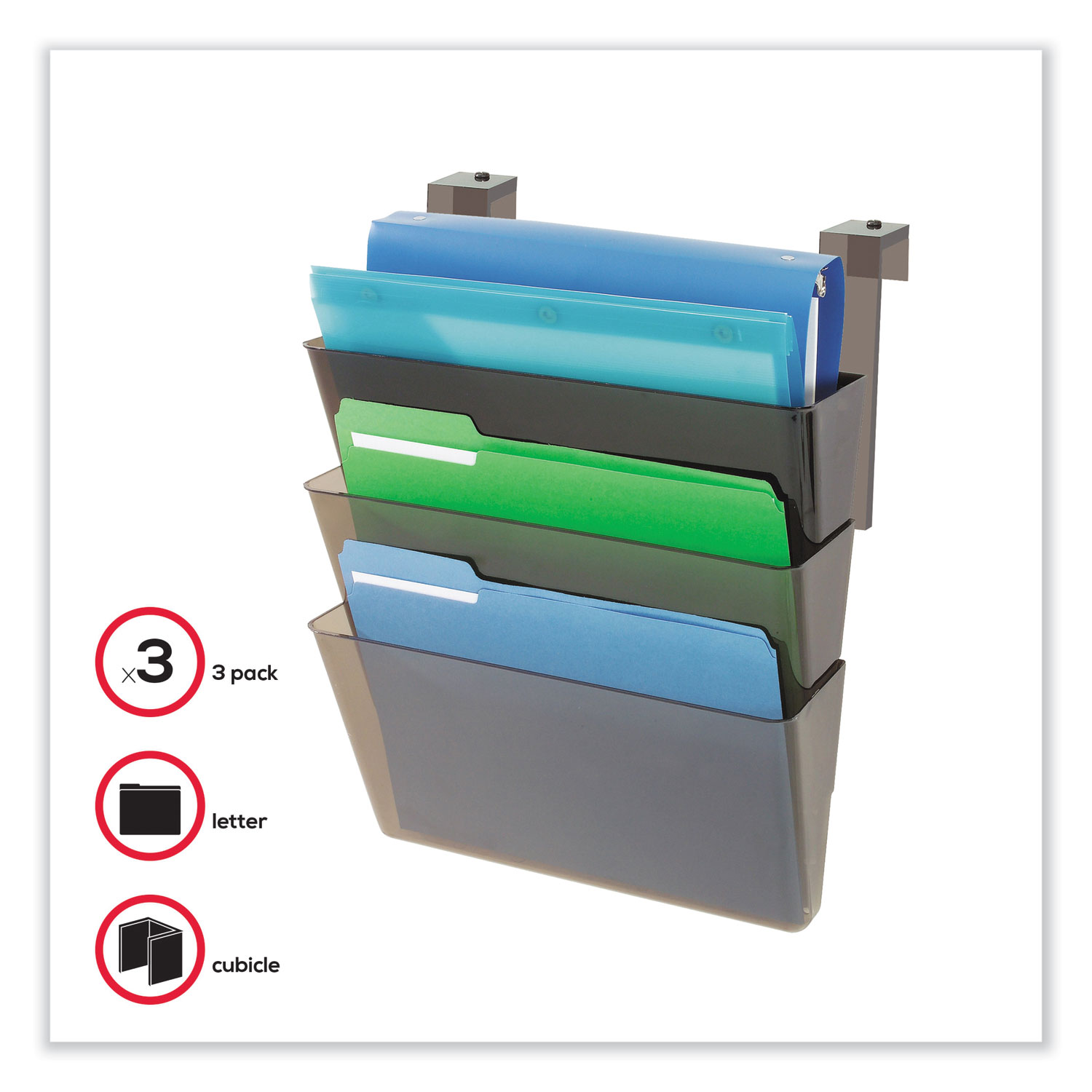 deflecto® Three-Pocket File Partition Set with Brackets, Letter, Smoke