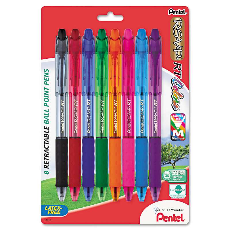Pentel® R.S.V.P. RT Retractable Ballpoint Pen, 1mm, Clear Barrel, Assorted Ink,