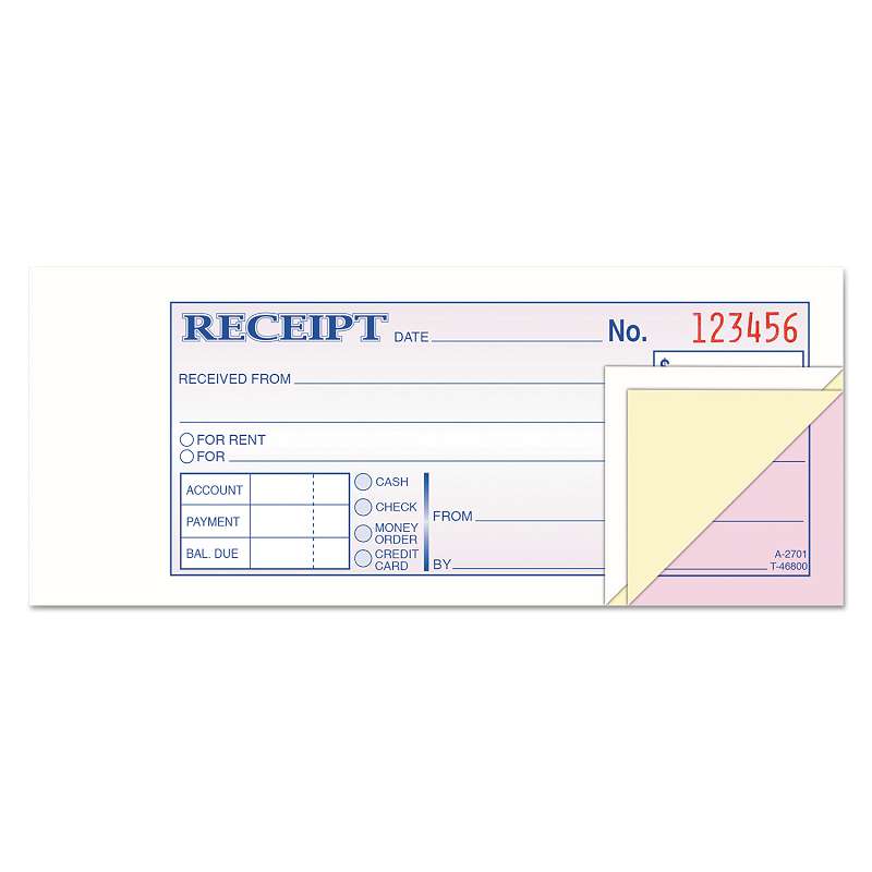 Adams® Receipt Book, 2 3/4 x 7 3/16, Three-Part Carbonless, 50 Forms