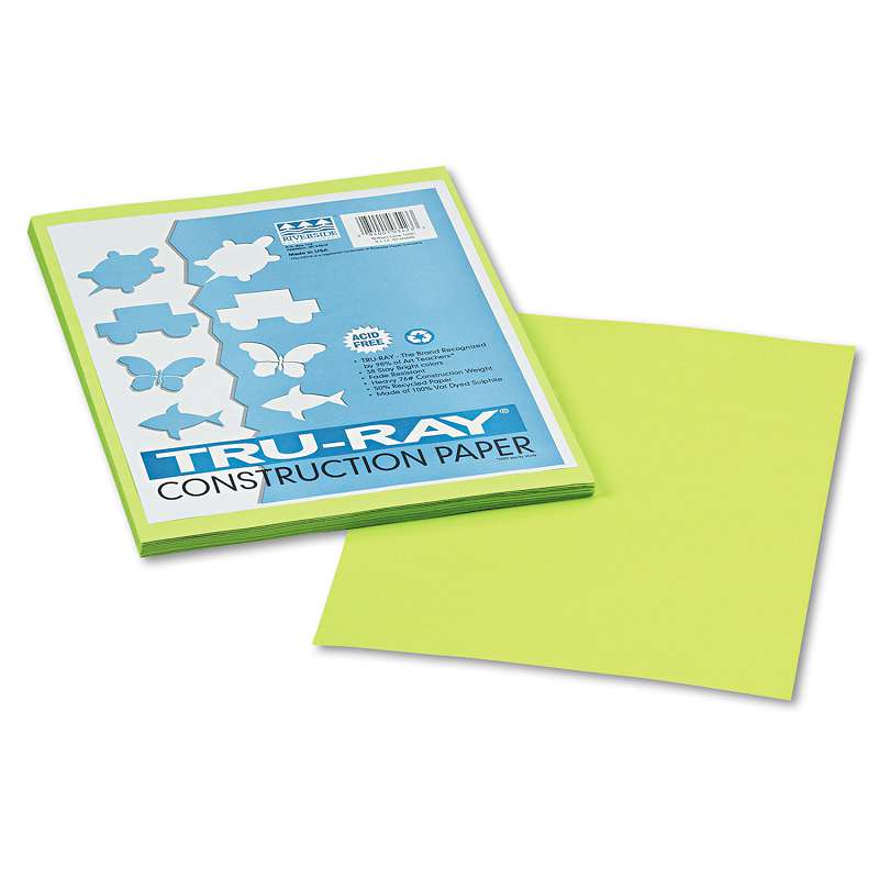 Pacon® Tru-Ray Construction Paper, 76 lbs., 9 x 12, Brilliant Lime, 50 Sheets/Pa