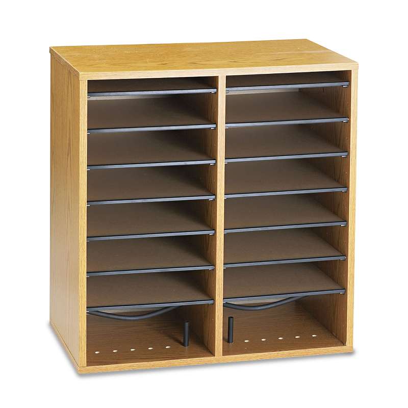 Safco® Wood/Laminate Literature/CD Sorter, 16 Section, 19 1/2 x 11 3/4 x 21, Med