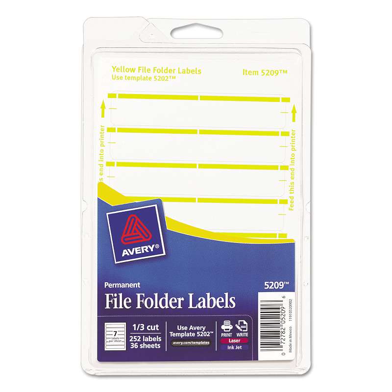 Avery® Print or Write File Folder Labels, 11/16 x 3 7/16, White/Yellow Bar, 252/
