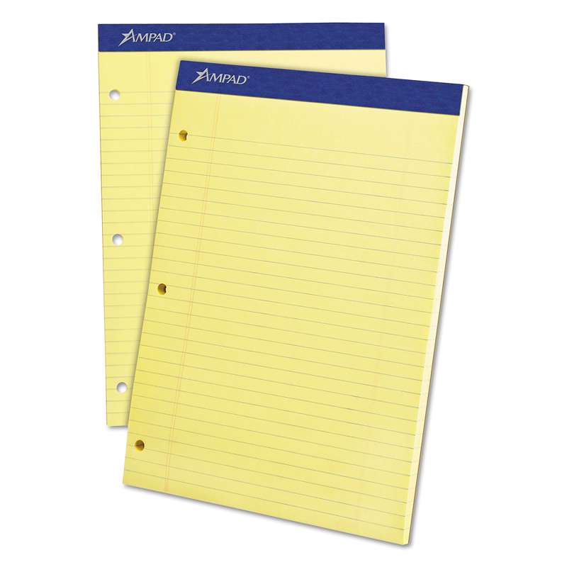 Ampad® Double Sheets Pad, Legal/Wide, 8 1/2 x 11 3/4, Canary, 100 Sheets