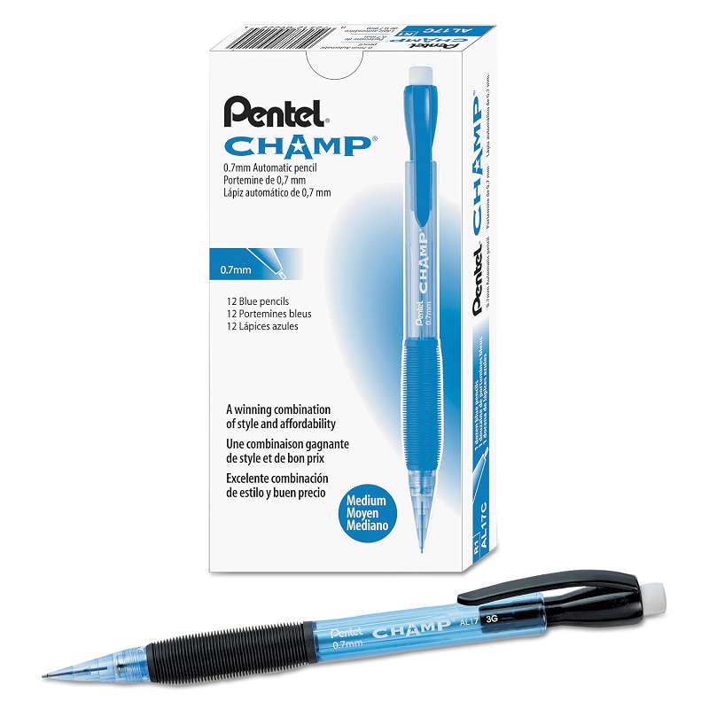 Pentel® Champ Mechanical Pencil, 0.7 mm, Blue Barrel, Dozen
