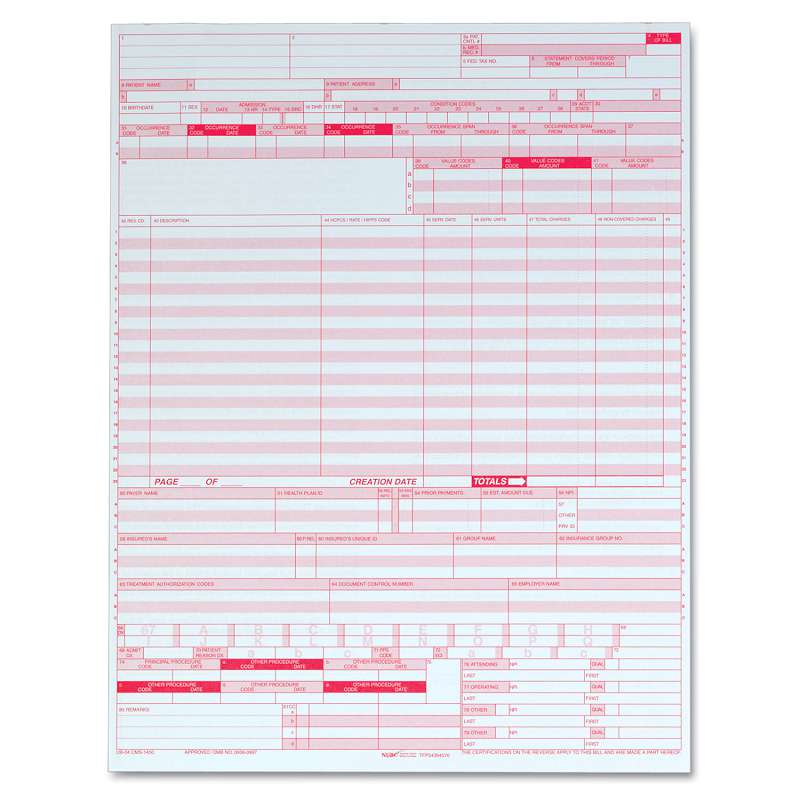 TOPS UB04 Hospital Insurance Claim Form, 8 1/2 x 11, Laser Printer, 2500 Forms