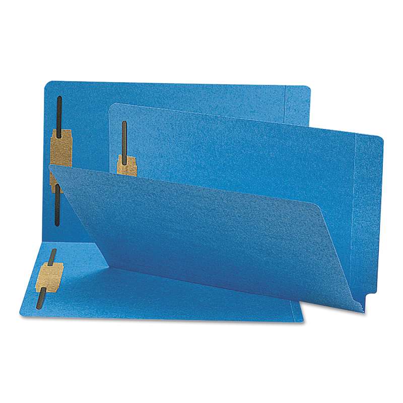 Smead® Two-Inch Capacity Fastener Folders, Straight Tab, Legal, Blue, 50/Box