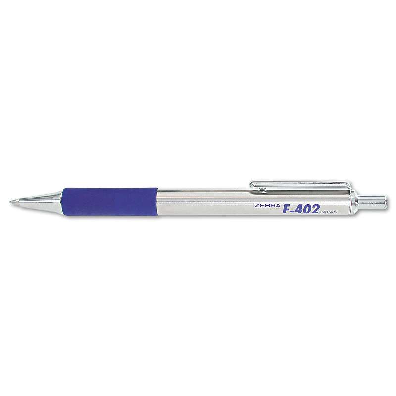 Zebra® F-402 Ballpoint Retractable Pen, Blue Ink, Fine one each