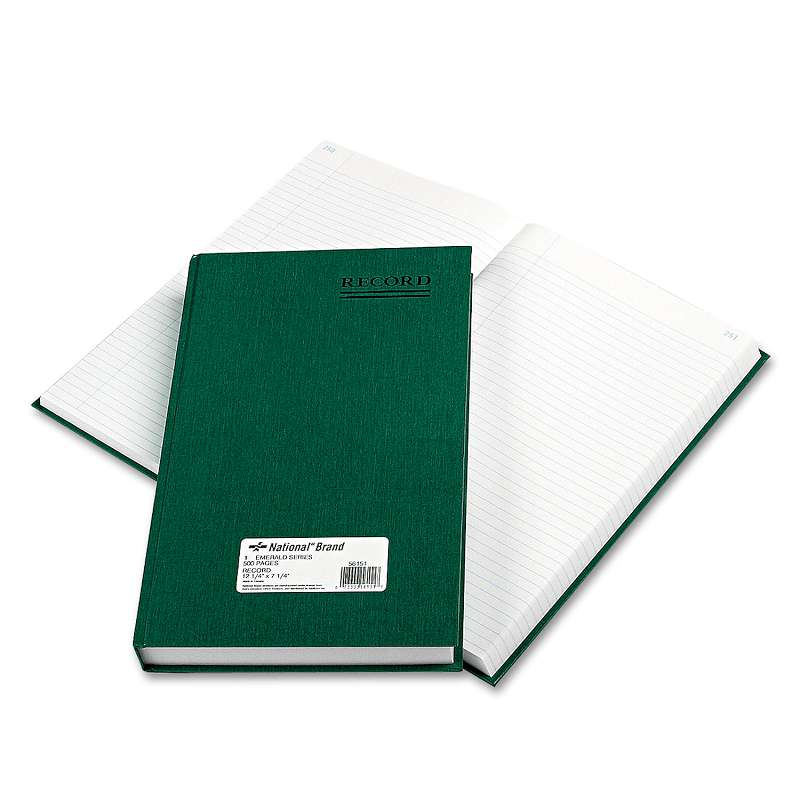 National® Emerald Series Account Book, Green Cover, 500 Pages, 12 1/4 x 7 1/4