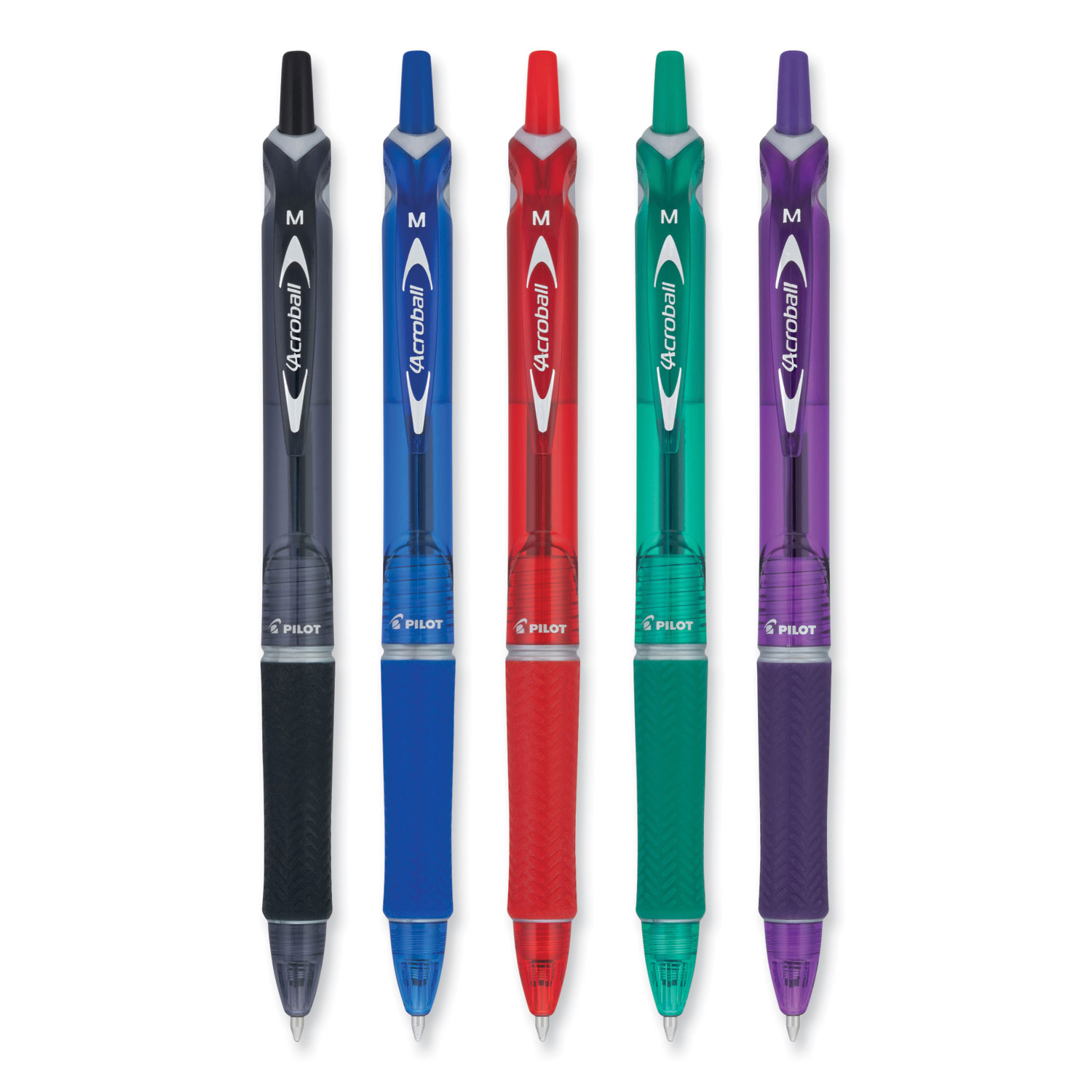 Pilot® Acroball Colors Ball Point Pen, 1mm, Black/Blue/Green/Purple/Red, 5/Pack