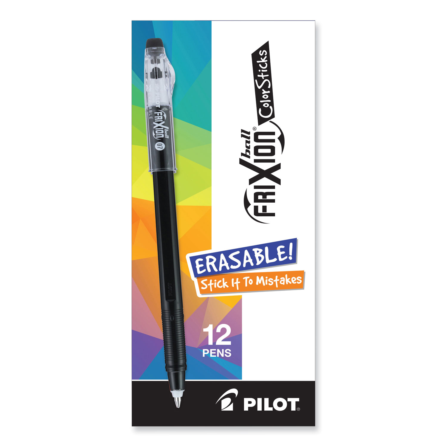 Pilot® FriXion ColorSticks Erasable Gel Ink Pens, Black, 0.7 mm, 1 Dozen