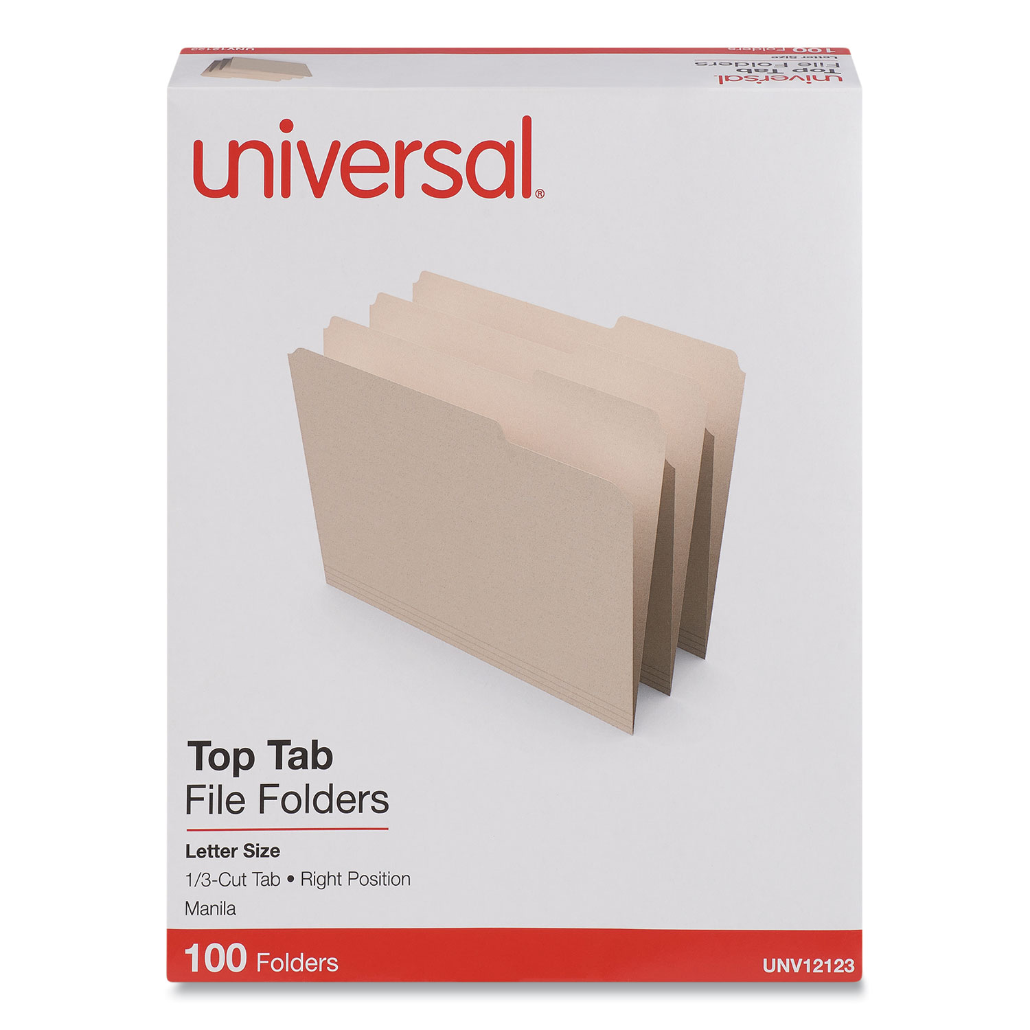 Universal® File Folders, 1/3 Cut Third Position, One-Ply Top Tab, Letter, Manila