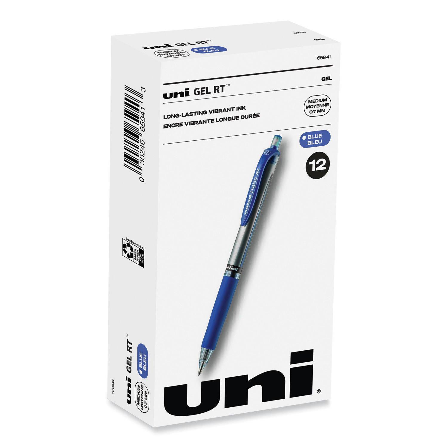 Signo Gel RT Roller Ball Retractable Gel Pen, Blue Ink, Medium, Dozen