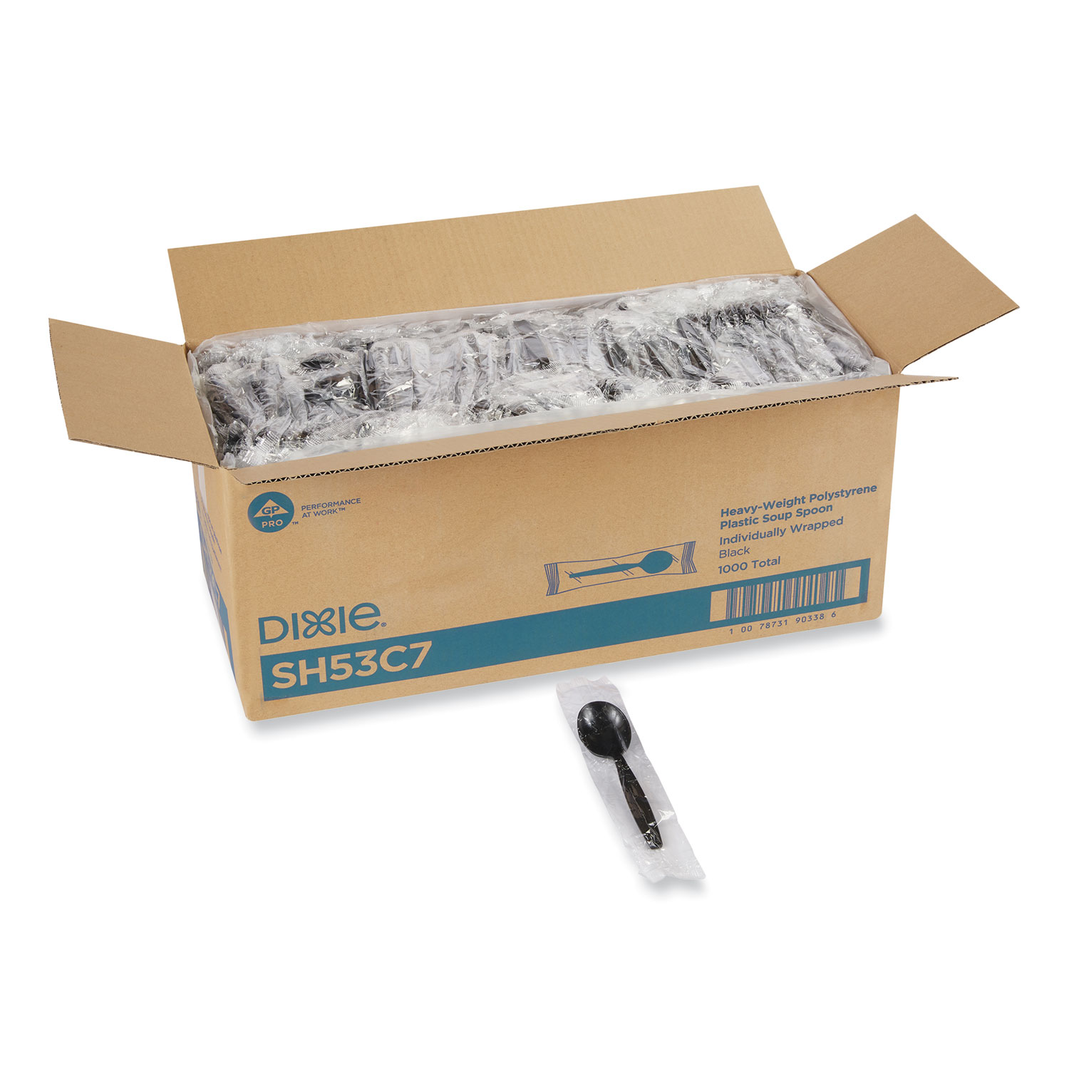 Dixie® Individually Wrapped Spoons, Plastic, Black, 1000/Carton