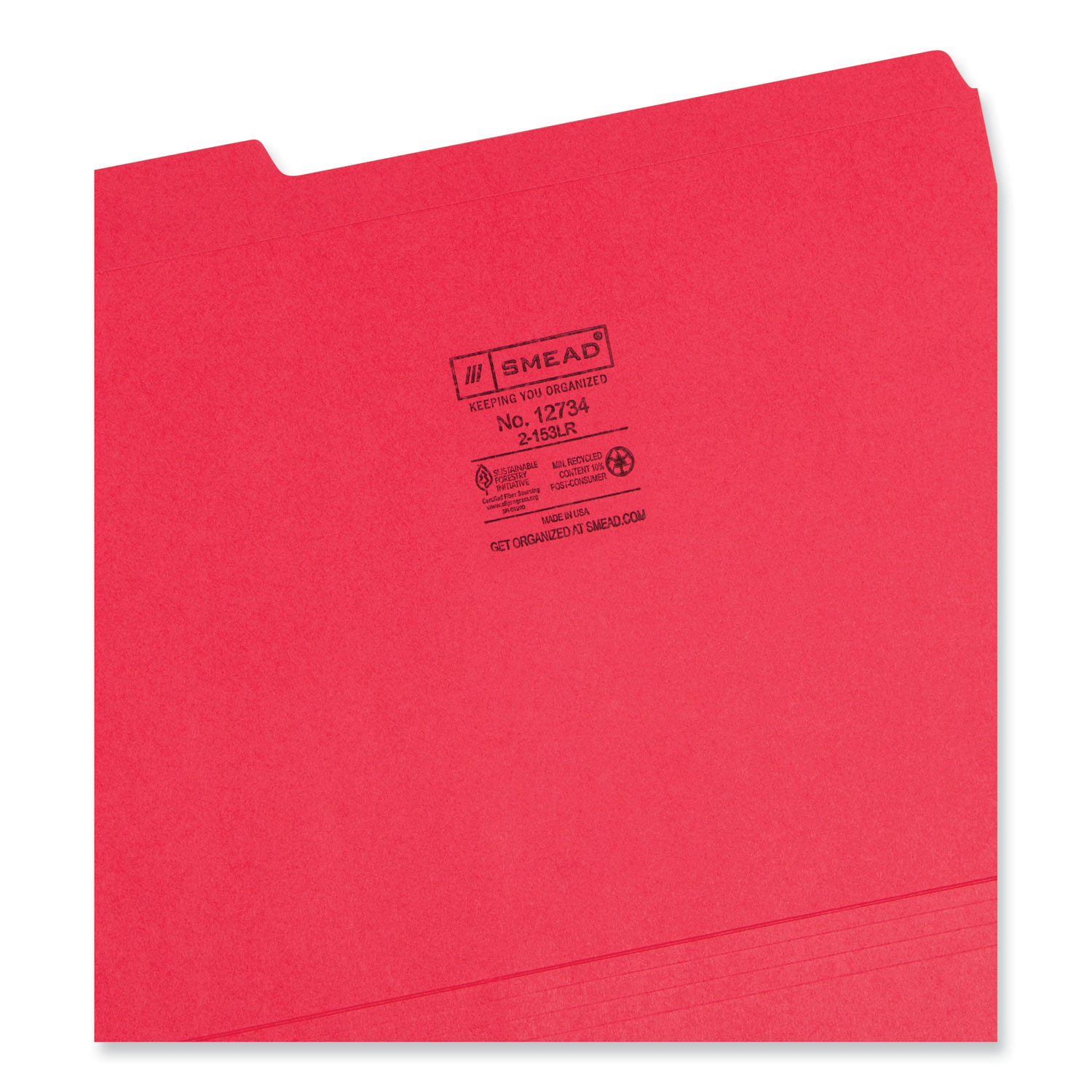 Smead® File Folders, 1/3 Cut, Reinforced Top Tab, Letter, Red, 100/Box