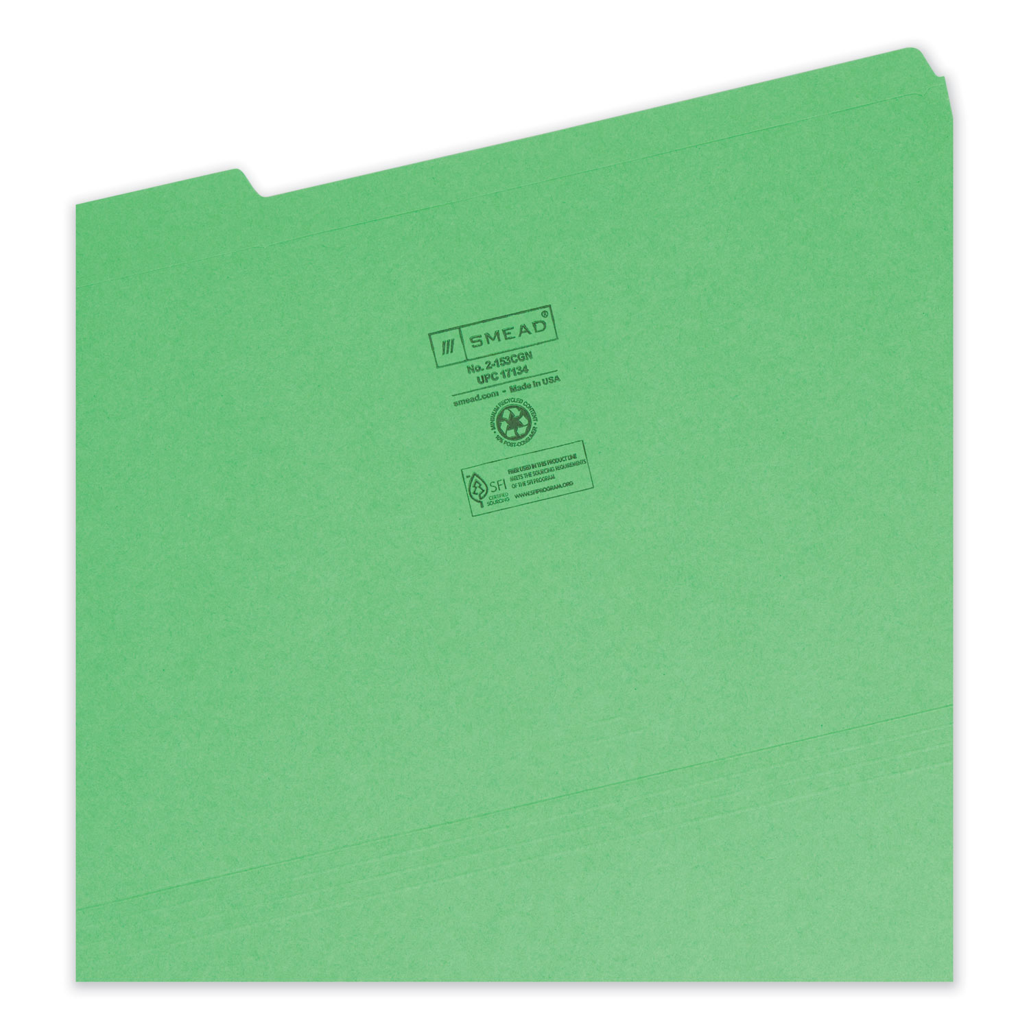 Smead® File Folders, 1/3 Cut, Reinforced Top Tab, Legal, Green, 100/Box