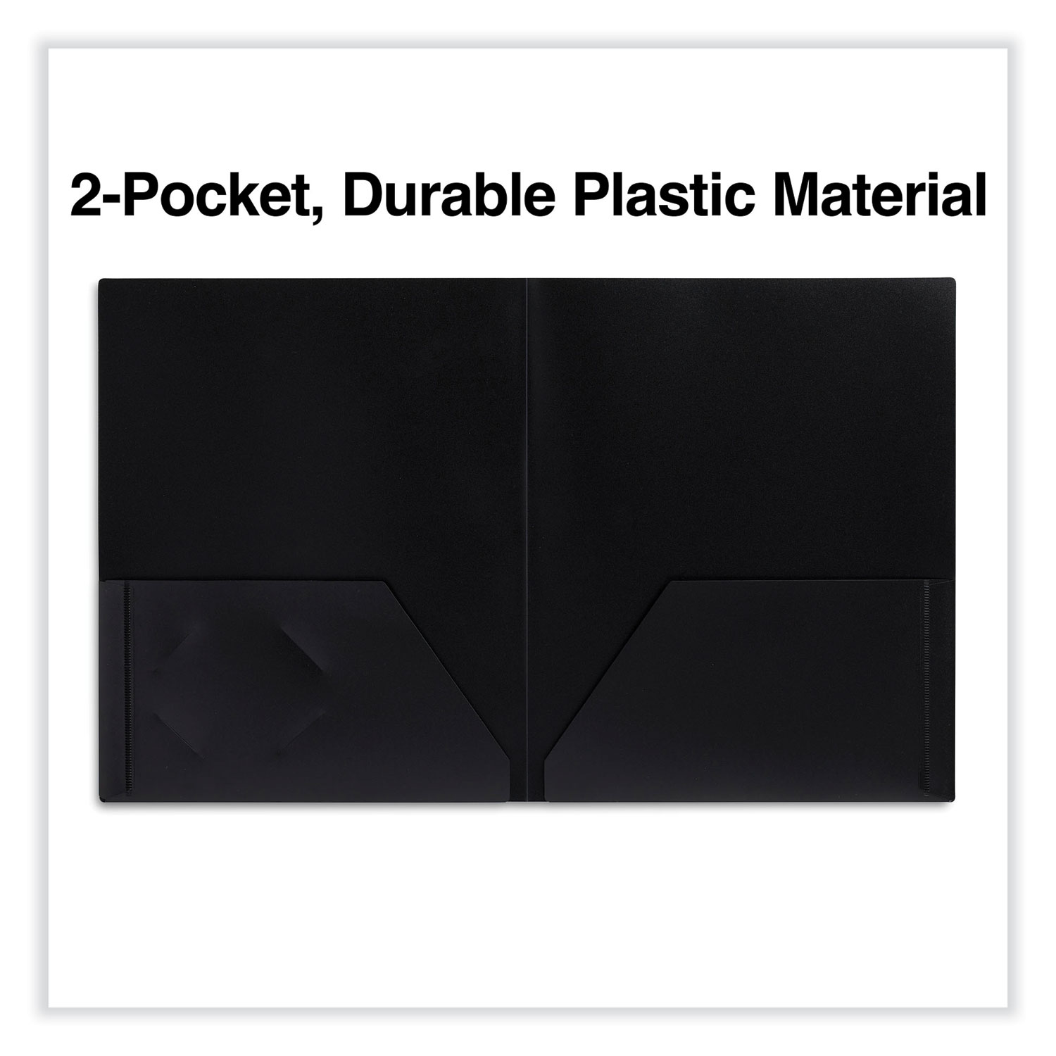 Universal® Two-Pocket Plastic Folders, 11 x 8 1/2, Black, 10/Pack