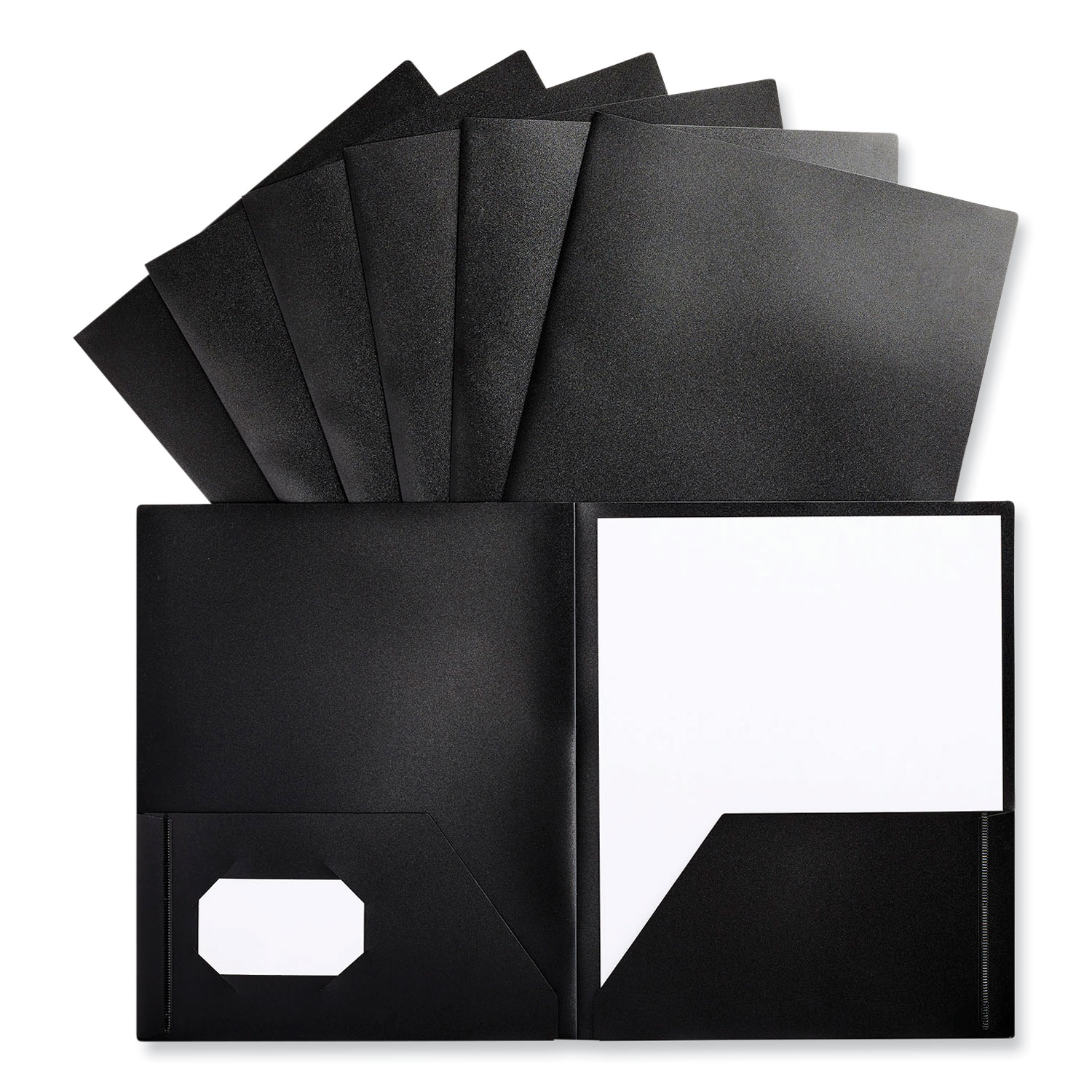 Universal® Two-Pocket Plastic Folders, 11 x 8 1/2, Black, 10/Pack