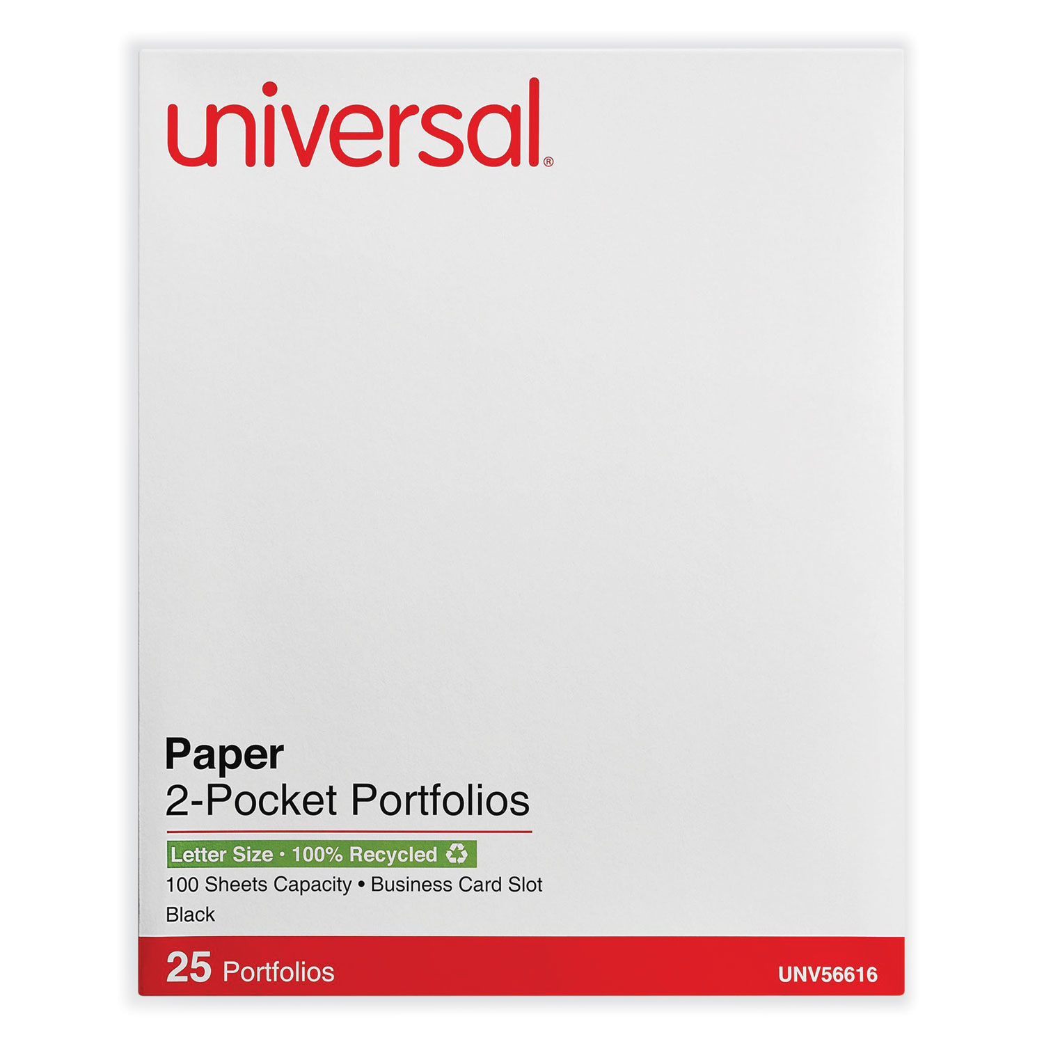 Universal® Two-Pocket Portfolio, Embossed Leather Grain Paper, Black, 25/Box