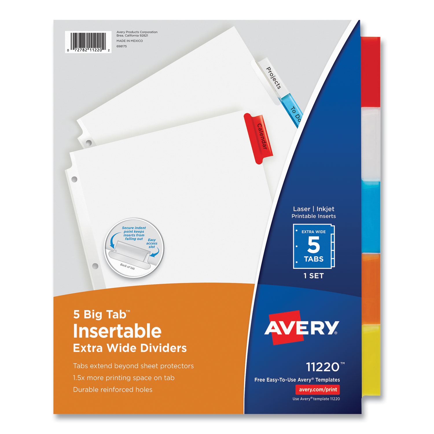 Avery® Insertable Big Tab Dividers, 5-Tab, 11 1/8 x 9 1/4