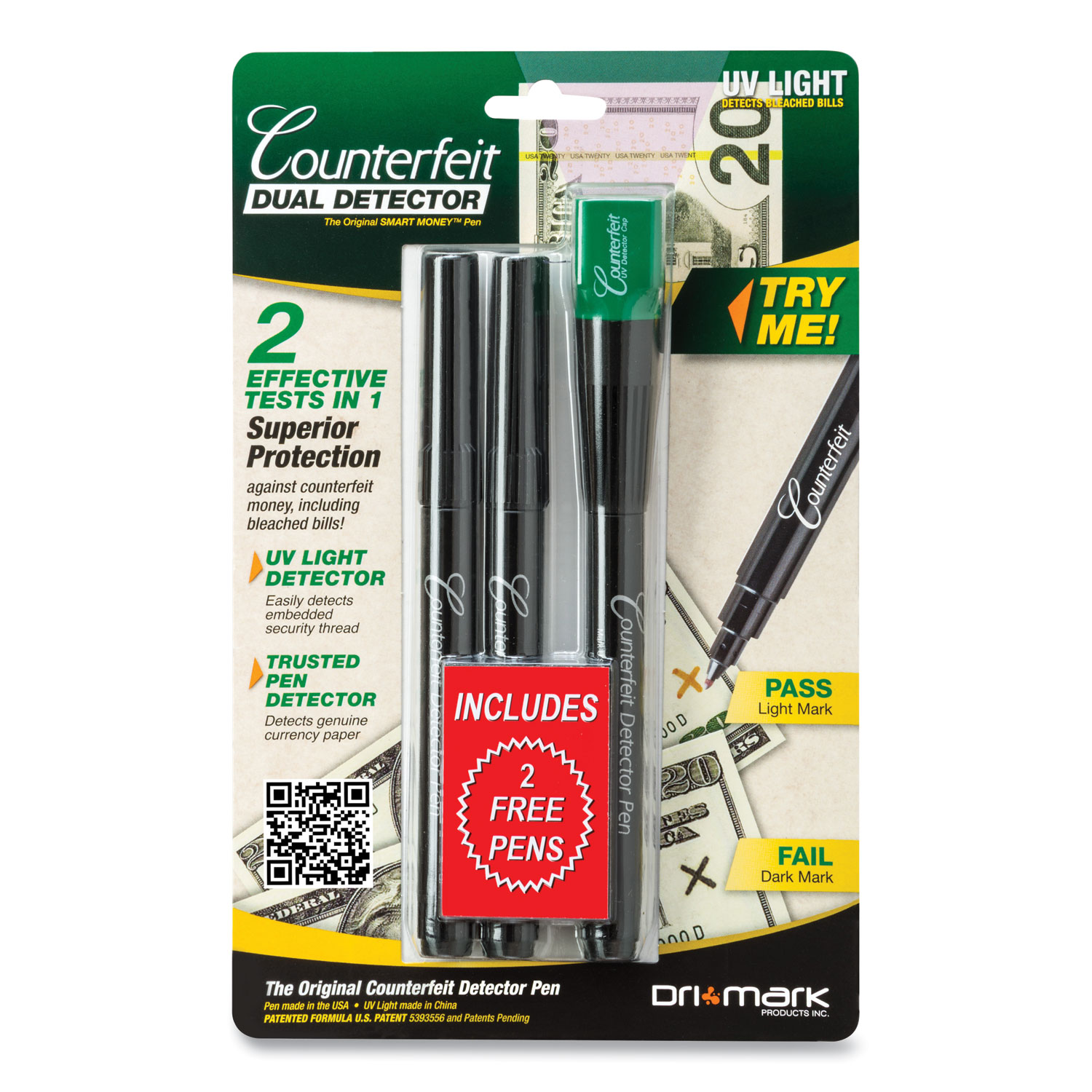 Dri-Mark® Smart Money Counterfeit Detector Pen with Reusable UV LED Light