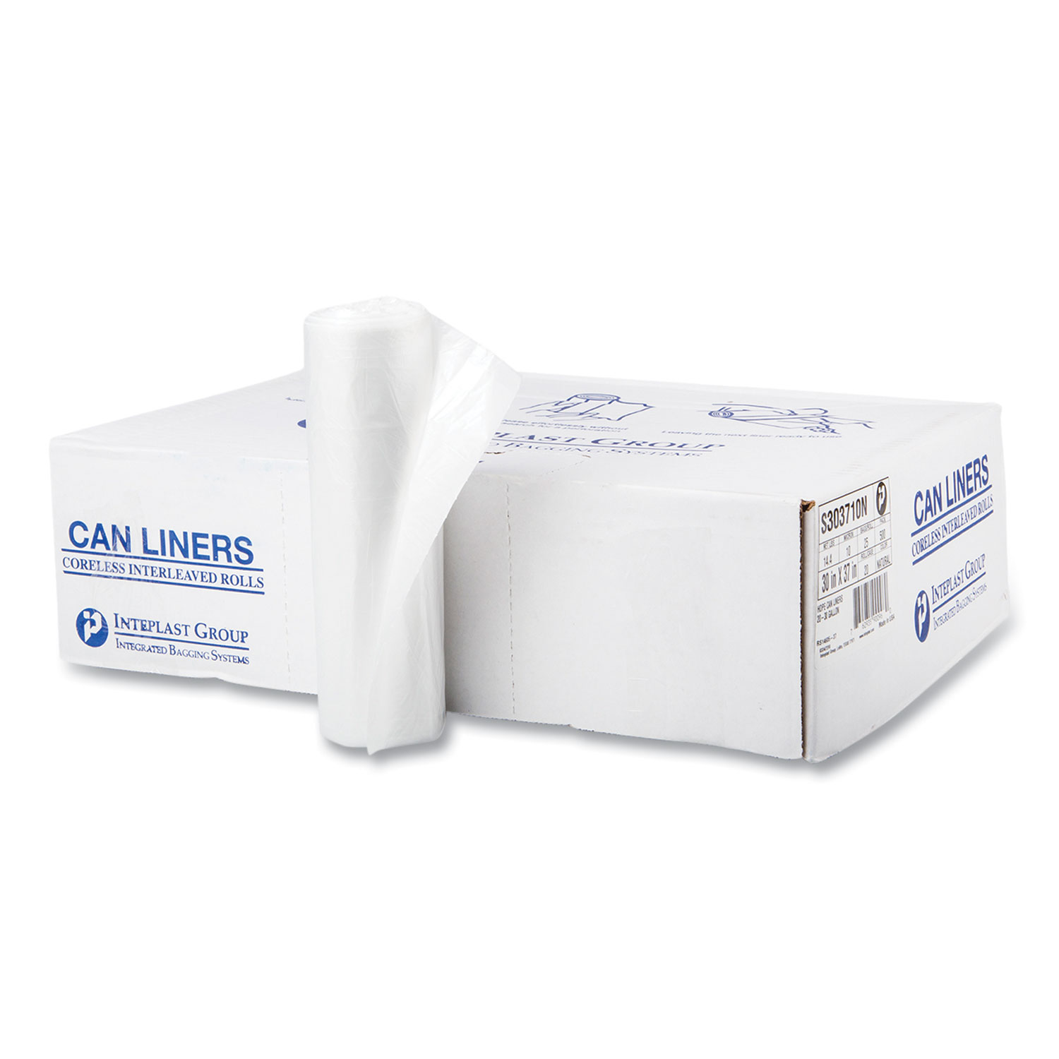 Inteplast Group High-Density Can Liner, 30 x 37, 30gal, 10mic, Clear, 25/Roll, 2