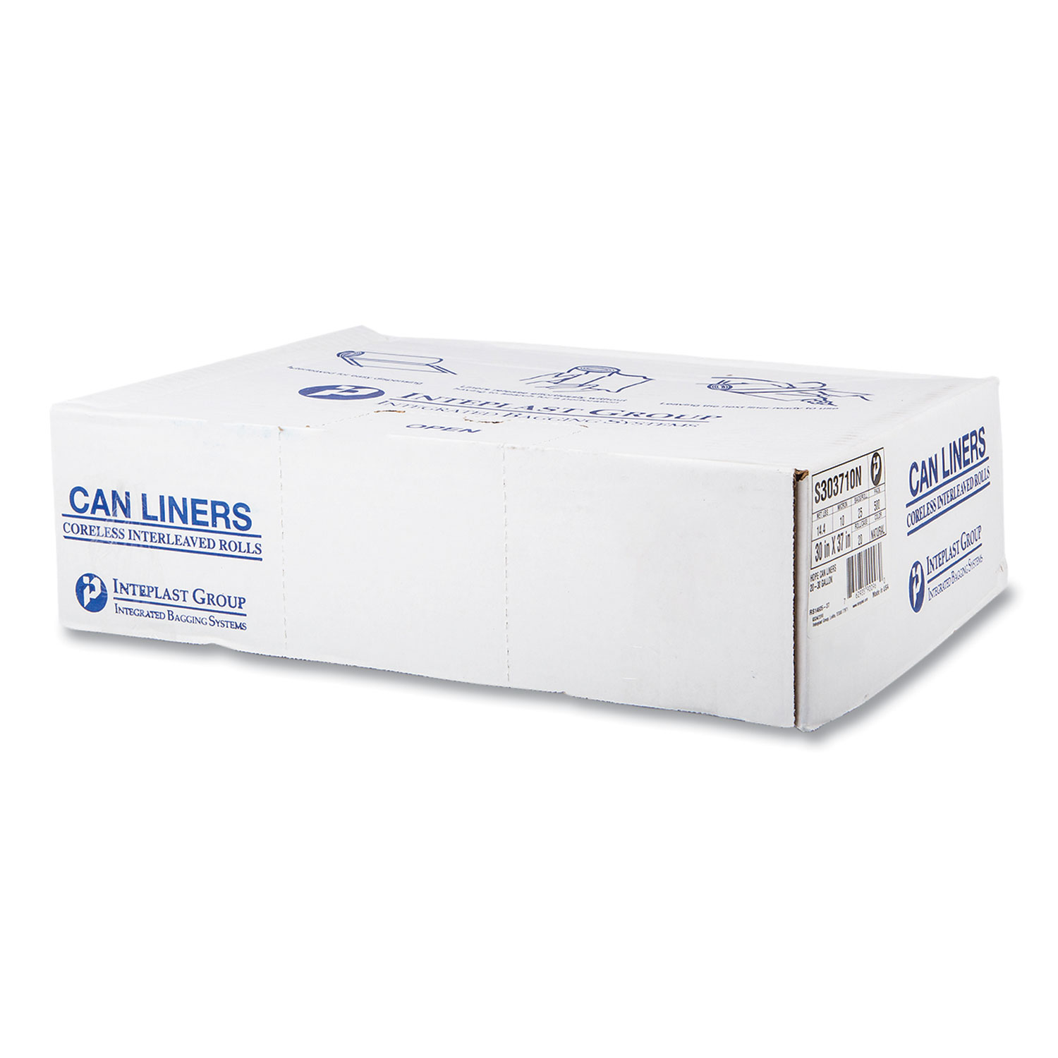 Inteplast Group High-Density Can Liner, 30 x 37, 30gal, 10mic, Clear, 25/Roll, 2