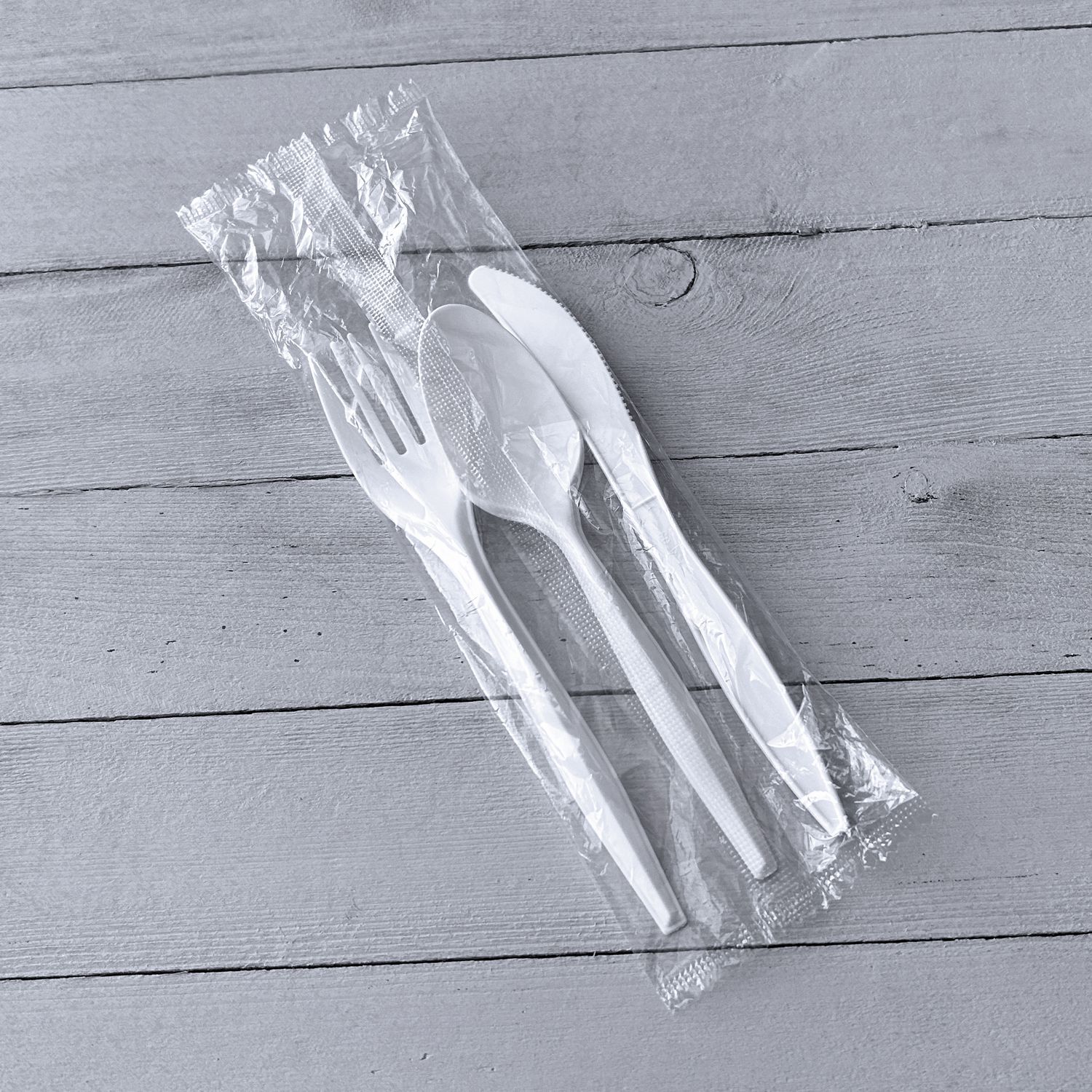 Three-Piece Cutlery Kit, Fork/Knife/Teaspoon, Polypropylene, White, 250/Carton